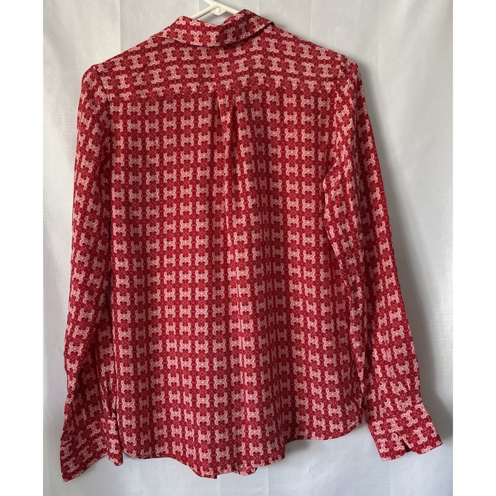 Joe Fresh Red Pink blouse button down women S/P floral Artsy 100% Silk 70s Retro - Picture 5 of 8